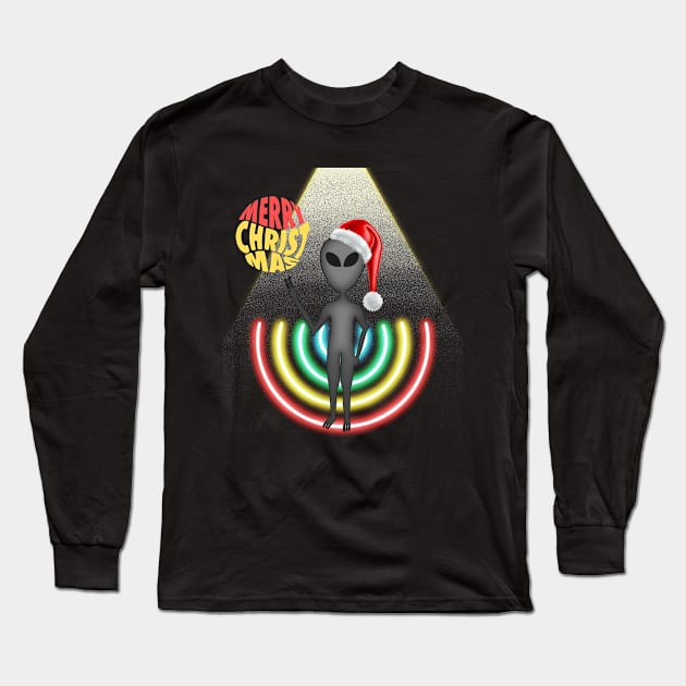 Alien in Santa Cap on Christmas | UFO Sighting | Merry Christmas Long Sleeve T-Shirt by Cosmic Story Designer